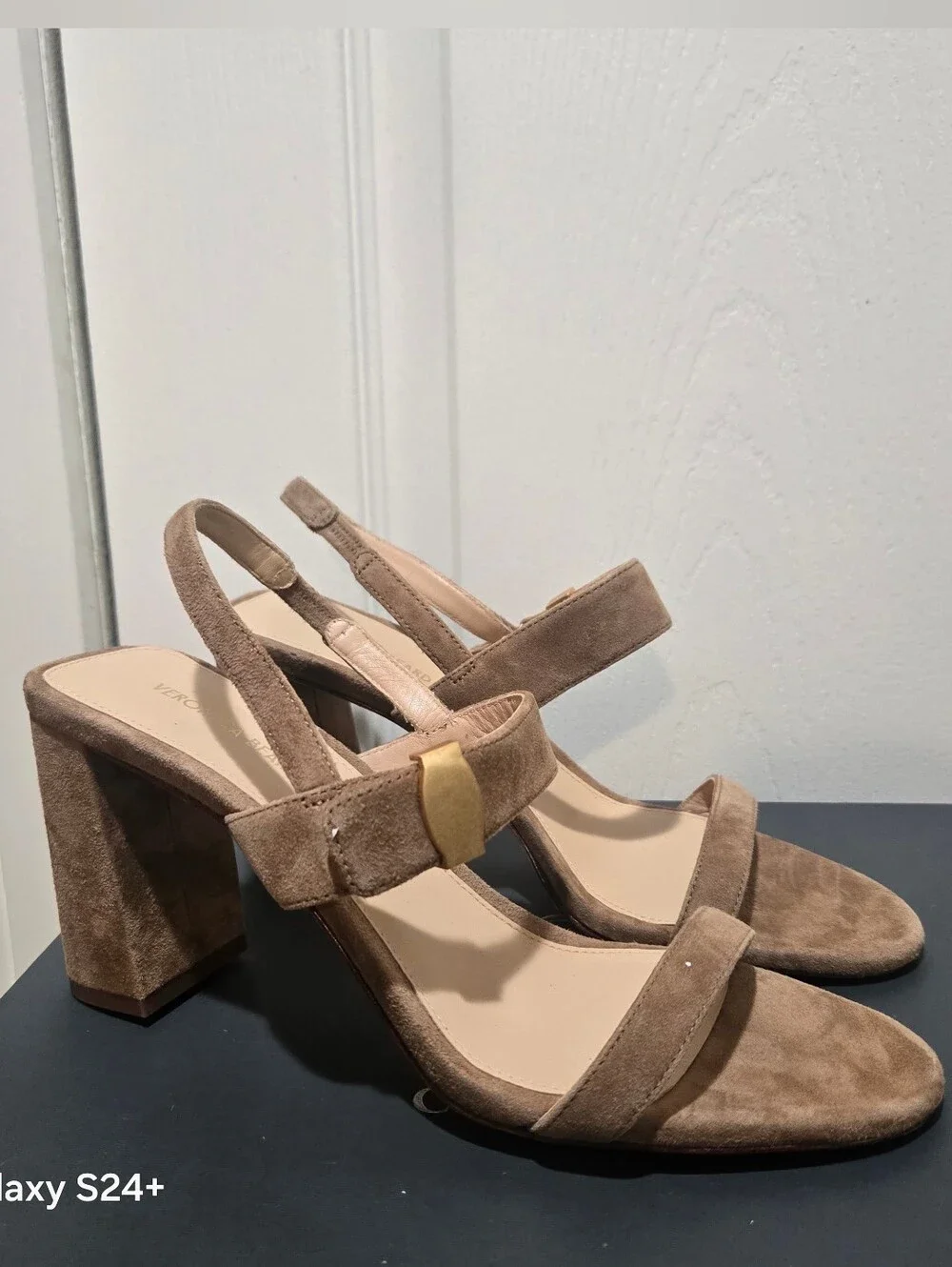 Veronica Beard Tan Suede Block Heel Slingback Sandal